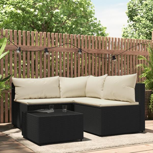 ARDEBO.de - 4-tlg. Garten-Lounge-Set mit Kissen Schwarz Poly Rattan