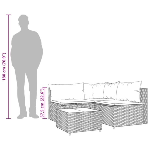 4-tlg. Garten-Lounge-Set mit Kissen Schwarz Poly Rattan