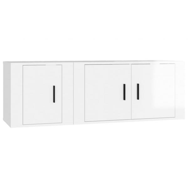 2-tlg. TV-Schrank-Set Hochglanz-Weiß Holzwerkstoff