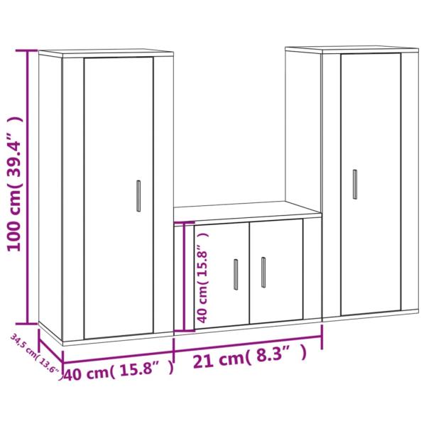 3-tlg. TV-Schrank-Set Grau Sonoma Holzwerkstoff
