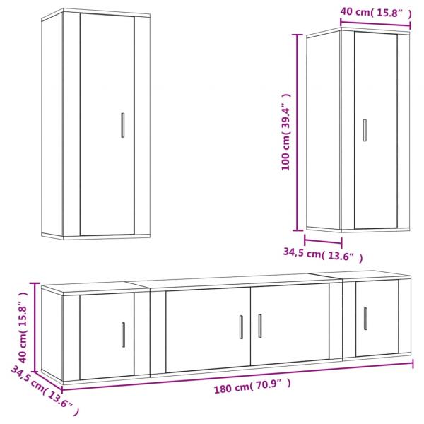 5-tlg. TV-Schrank-Set Räuchereiche Holzwerkstoff