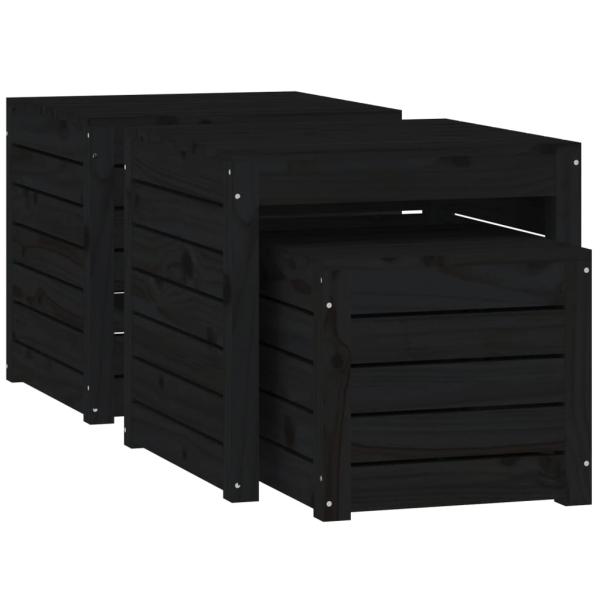 ARDEBO.de - 3-tlg. Gartenbox-Set Schwarz Massivholz Kiefer