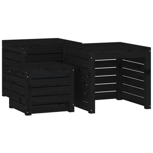 3-tlg. Gartenbox-Set Schwarz Massivholz Kiefer