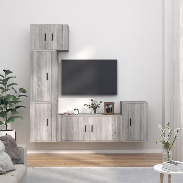 ARDEBO.de - 5-tlg. TV-Schrank-Set Grau Sonoma Holzwerkstoff