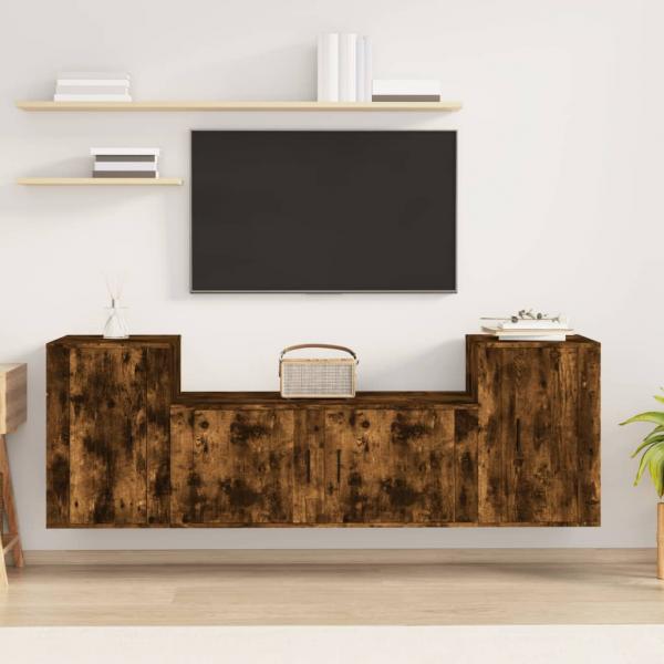 ARDEBO.de - 3-tlg. TV-Schrank-Set Räuchereiche Holzwerkstoff