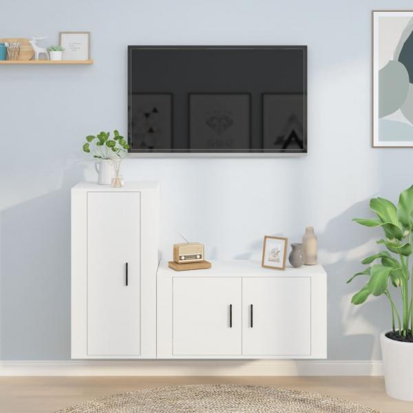 ARDEBO.de - 2-tlg. TV-Schrank-Set Weiß Holzwerkstoff