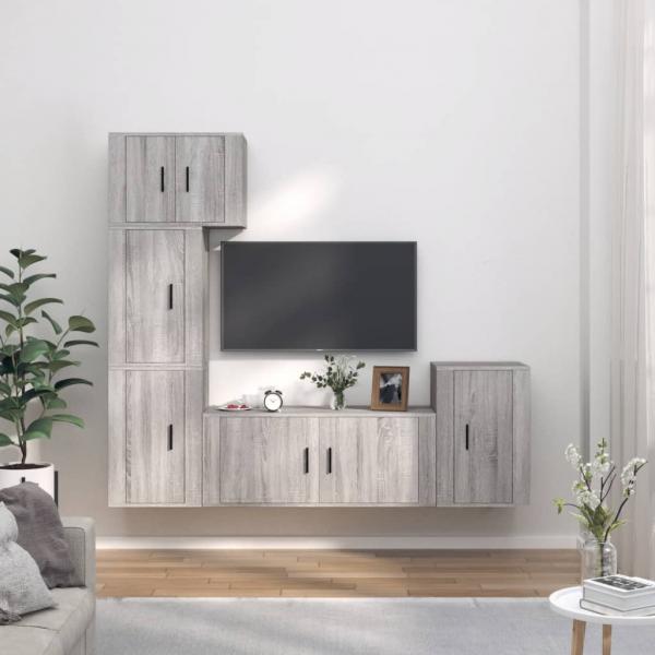 ARDEBO.de - 5-tlg. TV-Schrank-Set Grau Sonoma Holzwerkstoff