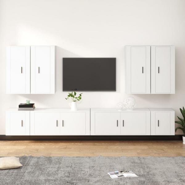 ARDEBO.de - 8-tlg. TV-Schrank-Set Weiß Holzwerkstoff