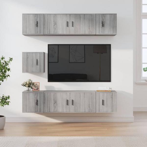 ARDEBO.de - 7-tlg. TV-Schrank-Set Grau Sonoma Holzwerkstoff
