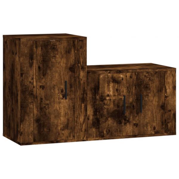 ARDEBO.de - 2-tlg. TV-Schrank-Set Räuchereiche Holzwerkstoff
