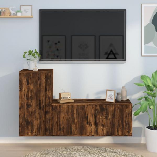 ARDEBO.de - 2-tlg. TV-Schrank-Set Räuchereiche Holzwerkstoff