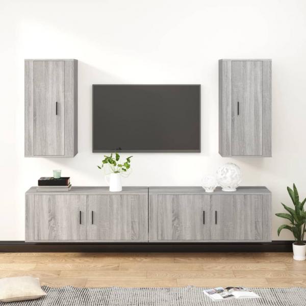 ARDEBO.de - 4-tlg. TV-Schrank-Set Grau Sonoma Holzwerkstoff