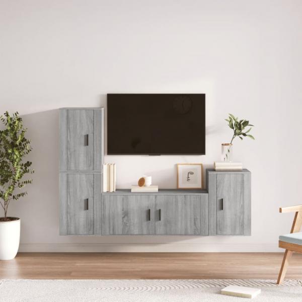 ARDEBO.de - 4-tlg. TV-Schrank-Set Grau Sonoma Holzwerkstoff