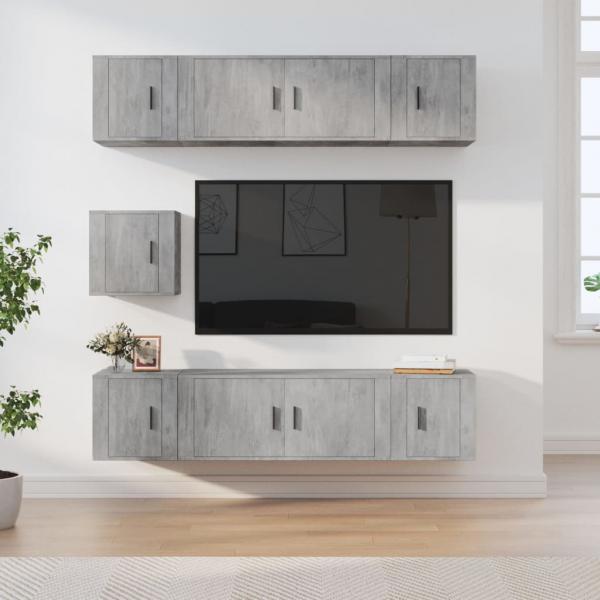ARDEBO.de - 7-tlg. TV-Schrank-Set Betongrau Holzwerkstoff