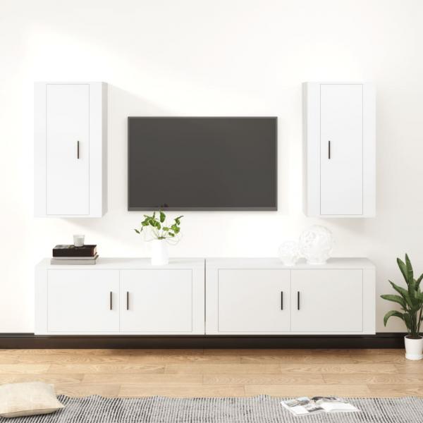 ARDEBO.de - 4-tlg. TV-Schrank-Set Weiß Holzwerkstoff