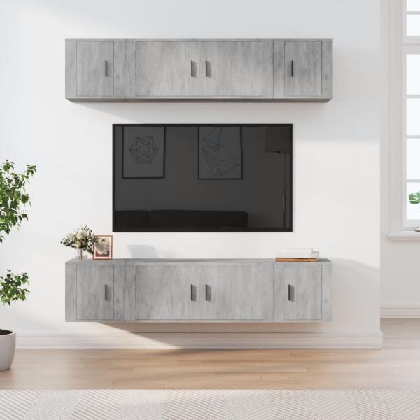 ARDEBO.de - 6-tlg. TV-Schrank-Set Betongrau Holzwerkstoff