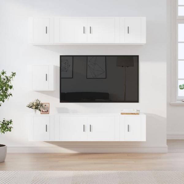 ARDEBO.de - 7-tlg. TV-Schrank-Set Weiß Holzwerkstoff