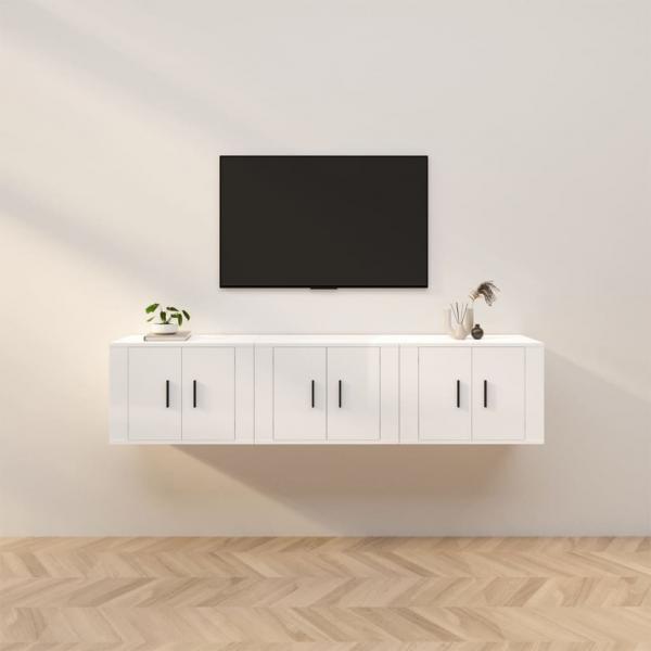 ARDEBO.de - TV-Wandschränke 3 Stk. Hochglanz-Weiß 57x34,5x40 cm