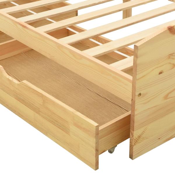Massivholzbett mit 2 Schubladen Kiefernholz 90x200 cm