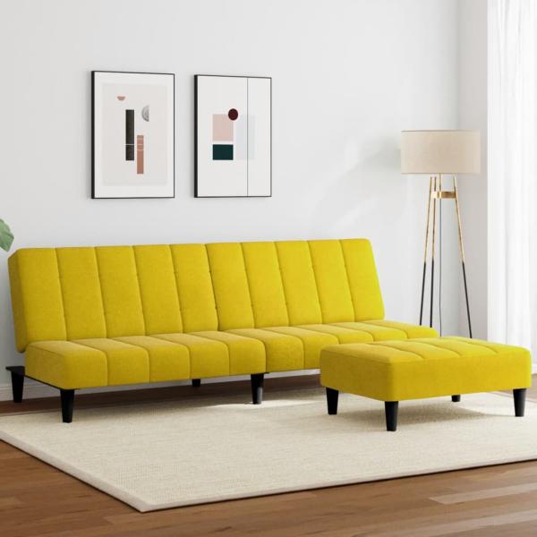 ARDEBO.de - Schlafsofa 2-Sitzer mit Fußhocker Gelb Samt