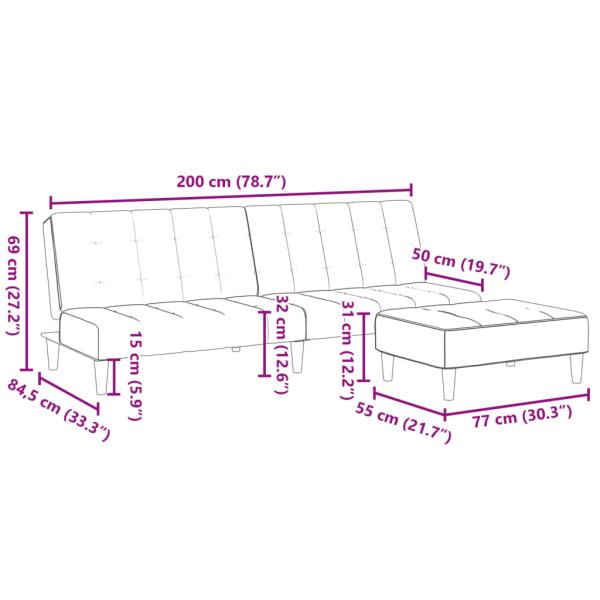 Schlafsofa 2-Sitzer mit Fußhocker Gelb Samt