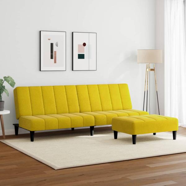 Schlafsofa 2-Sitzer mit Fußhocker Gelb Samt