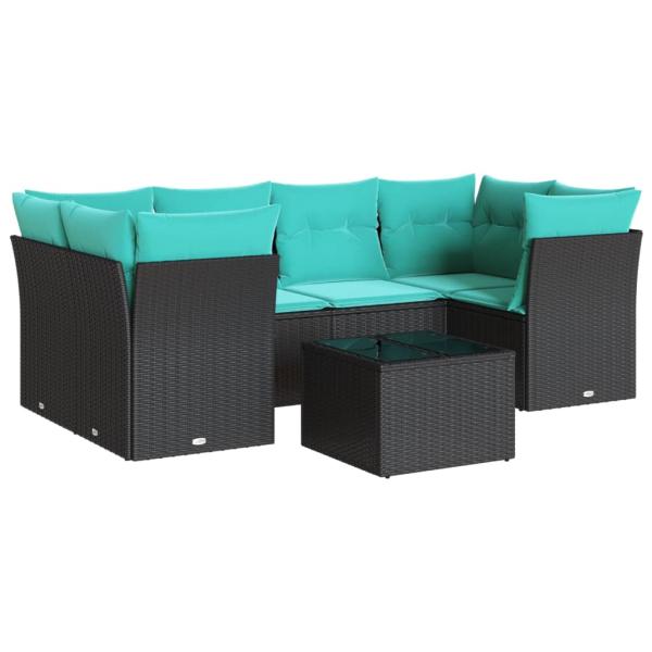 7-tlg. Garten-Sofagarnitur mit Kissen Schwarz Poly Rattan