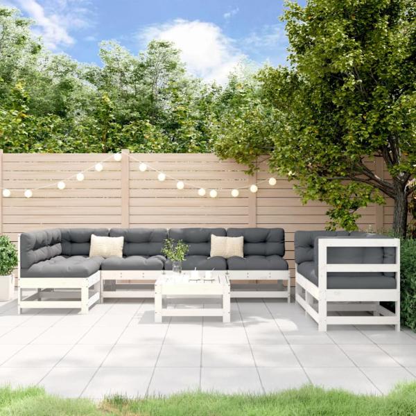 ARDEBO.de - 8-tlg. Garten-Lounge-Set Weiß Massivholz Kiefer