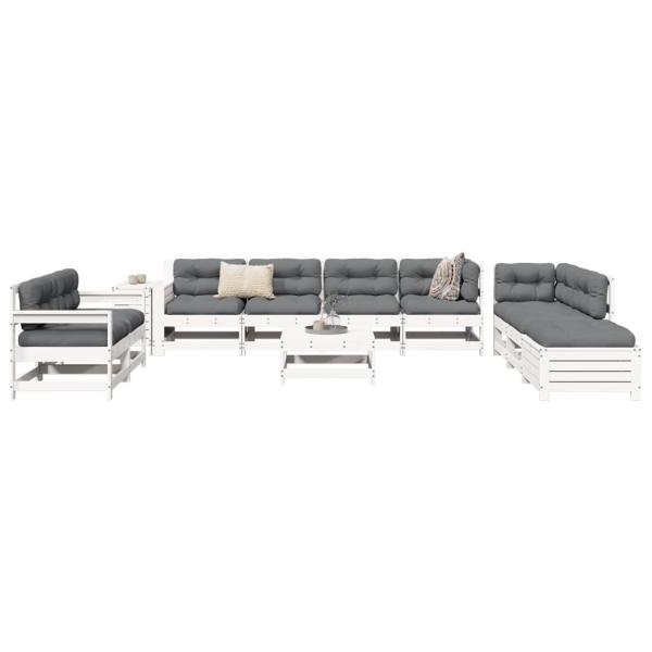 ARDEBO.de - 11-tlg. Garten-Sofagarnitur Weiß Massivholz Kiefer