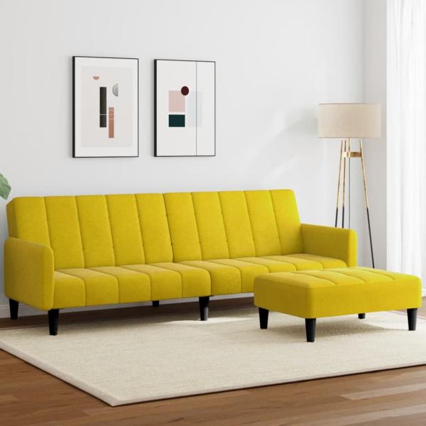 ARDEBO.de - Schlafsofa 2-Sitzer mit Fußhocker Gelb Samt