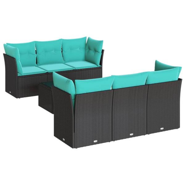 7-tlg. Garten-Sofagarnitur mit Kissen Schwarz Poly Rattan