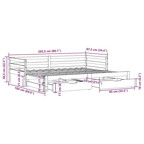 Tagesbett Ausziehbar mit Schubladen ohne Matratze Weiß 80x200cm