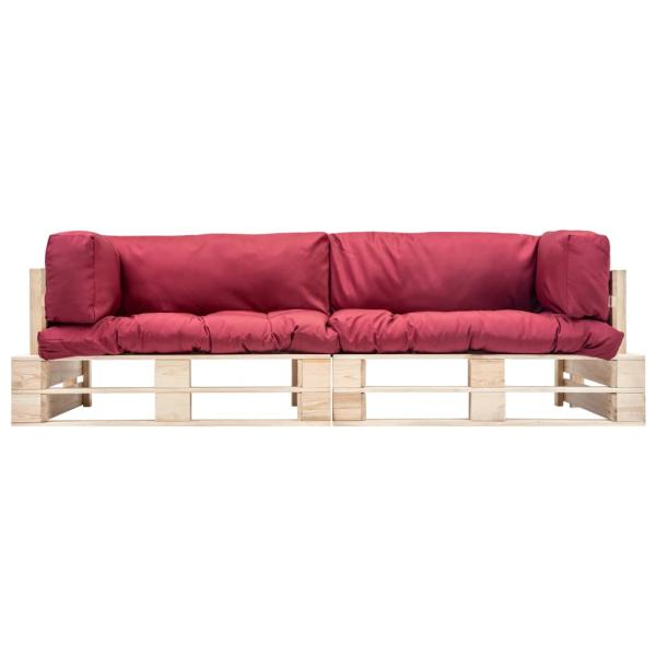 2-tlg. Outdoor-Sofa-Set Paletten mit Kissen in Rot Kiefernholz