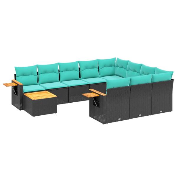 11-tlg. Garten-Sofagarnitur mit Kissen Schwarz Poly Rattan