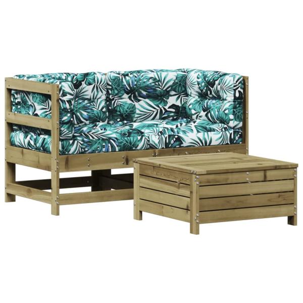 3-tlg. Garten-Lounge-Set mit Kissen Kiefernholz Imprägniert