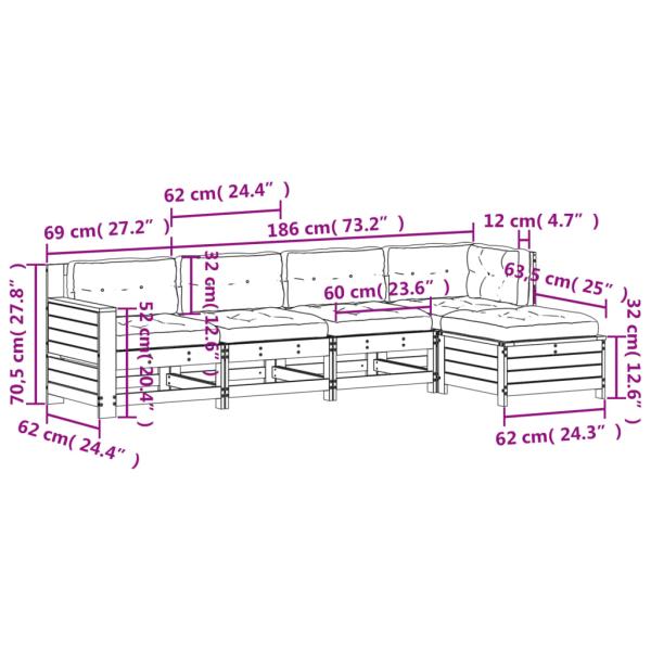 5-tlg. Garten-Lounge-Set mit Kissen Imprägniertes Kiefernholz