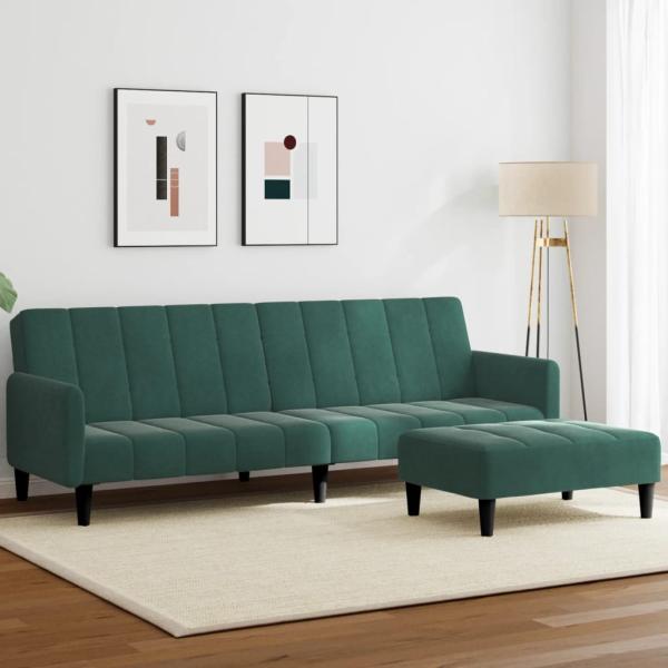 ARDEBO.de - Schlafsofa 2-Sitzer mit Fußhocker Dunkelgrün Samt