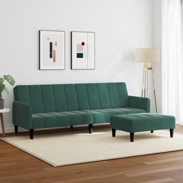 Schlafsofa 2-Sitzer mit Fußhocker Dunkelgrün Samt
