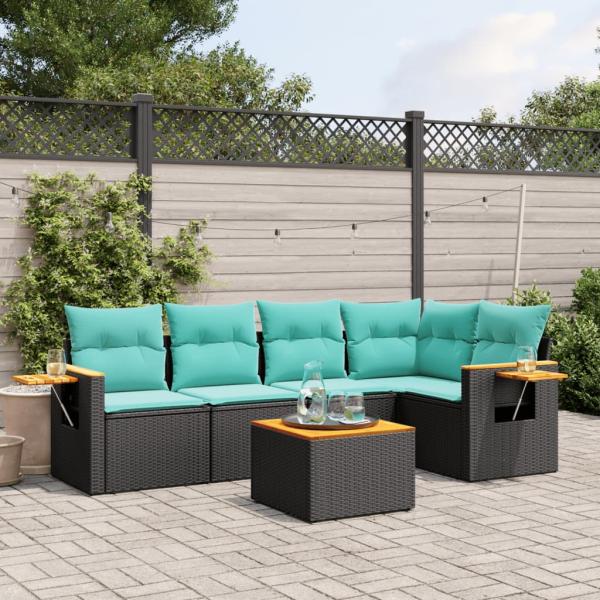 ARDEBO.de - 6-tlg. Garten-Sofagarnitur mit Kissen Schwarz Poly Rattan
