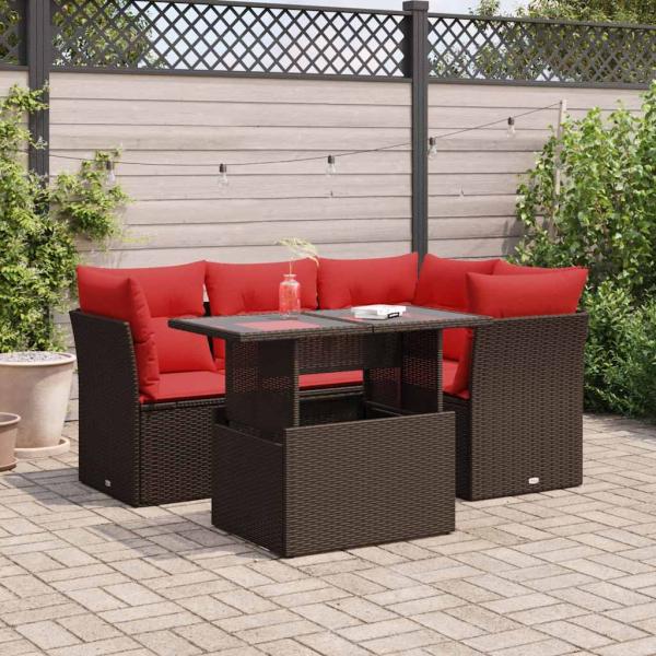 ARDEBO.de - 5-tlg. Garten-Sofagarnitur mit Kissen Braun Poly Rattan Akazie