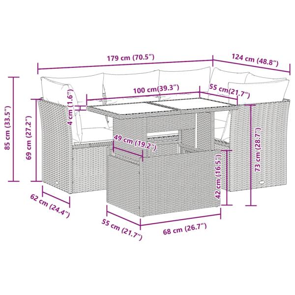 5-tlg. Garten-Sofagarnitur mit Kissen Braun Poly Rattan Akazie