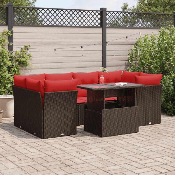 ARDEBO.de - 7-tlg. Garten-Sofagarnitur mit Kissen Braun Poly Rattan Akazie