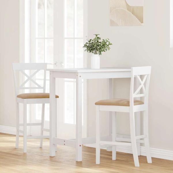 Barhocker mit Kissen 2 Stk. Weiß Massivholz Gummibaum