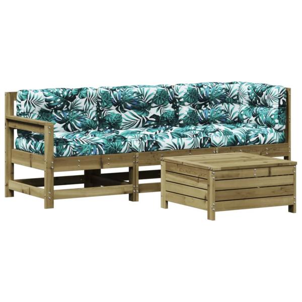 4-tlg. Garten-Lounge-Set mit Kissen Kiefernholz Imprägniert