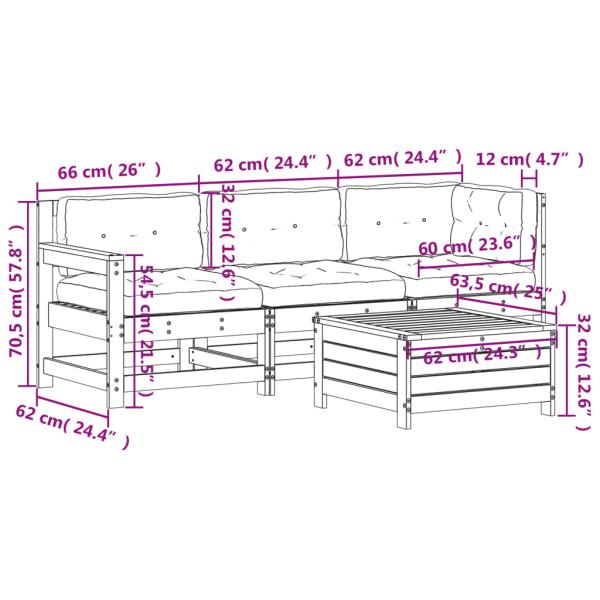 4-tlg. Garten-Lounge-Set mit Kissen Kiefernholz Imprägniert