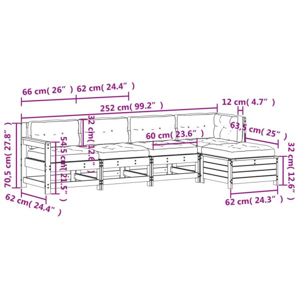 5-tlg. Garten-Lounge-Set mit Kissen Imprägniertes Kiefernholz