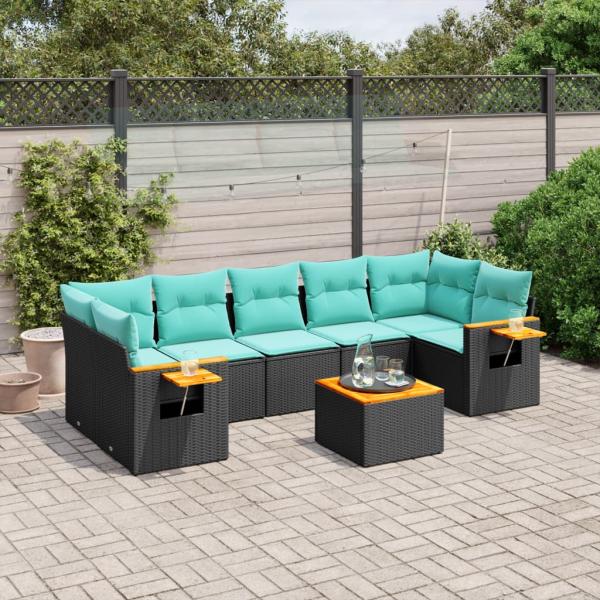 ARDEBO.de - 8-tlg. Garten-Sofagarnitur mit Kissen Schwarz Poly Rattan