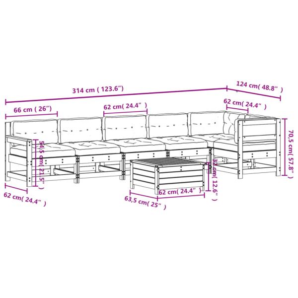 7-tlg. Garten-Lounge-Set mit Kissen Imprägniertes Kiefernholz
