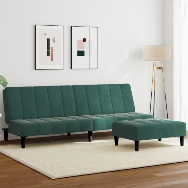 ARDEBO.de - Schlafsofa 2-Sitzer mit Fußhocker Dunkelgrün Samt