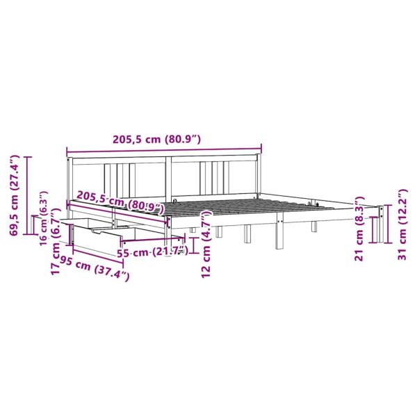 Massivholzbett ohne Matratze 200x200 cm Kiefer